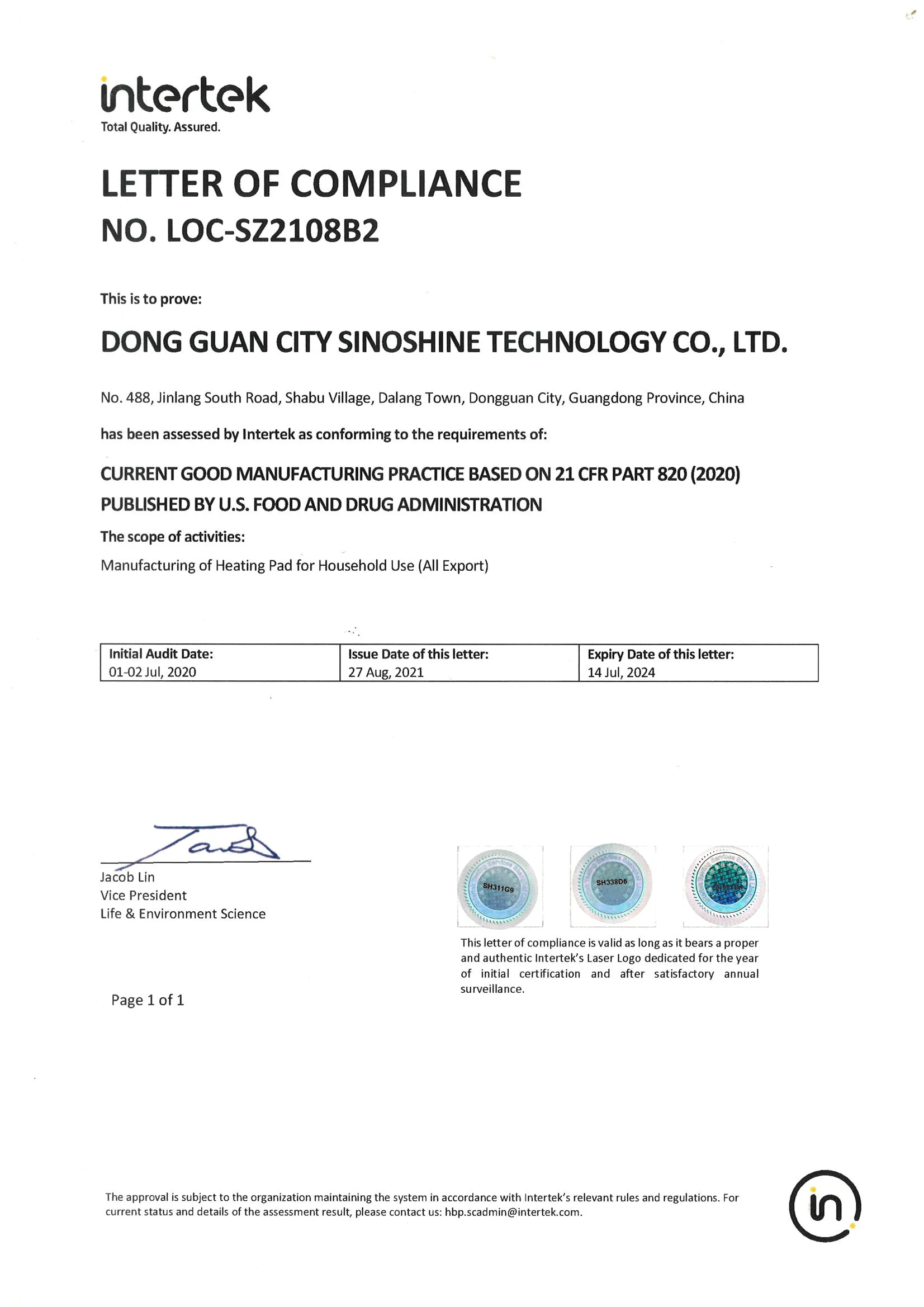 GMP certificate